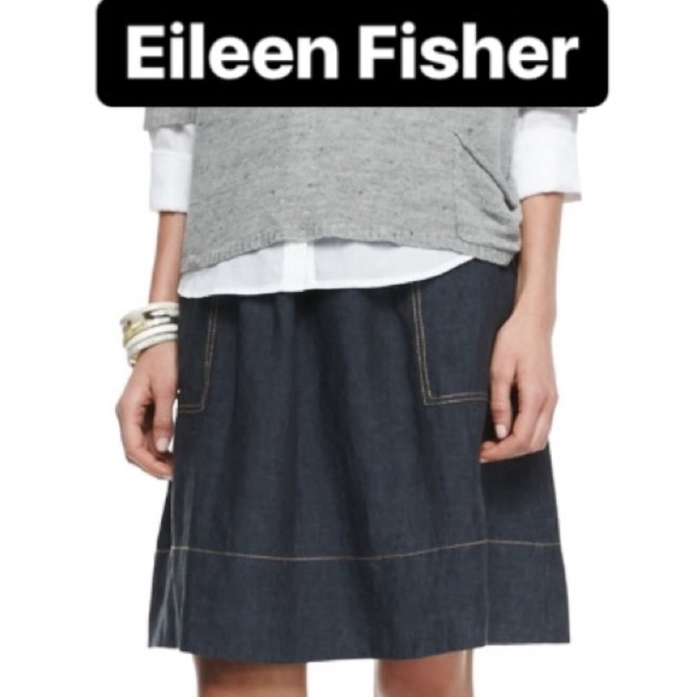 Eileen Fisher Denim Wash Linen Knee Length Skirt